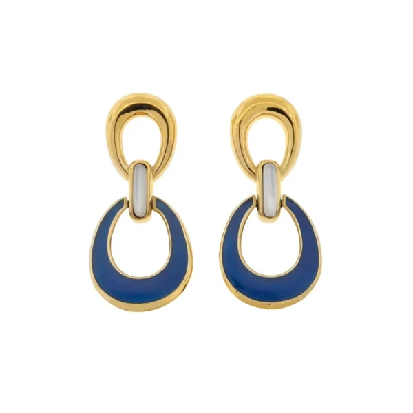 18K Gold Vermeil with Mother of Pearl and Hand Painted Enamel Sterling Silver 2-Tiered Drop Earrings