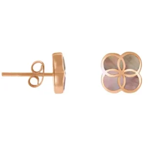 Koi Cascade Taupe Mother of Pearl Petal 18K Rose Gold Vermeil Stud Sterling Silver Earrings