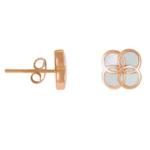 Koi Cascade Taupe Mother of Pearl Petal 18K Rose Gold Vermeil Stud Sterling Silver Earrings
