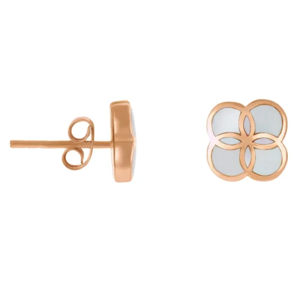 Koi Cascade Taupe Mother of Pearl Petal 18K Rose Gold Vermeil Stud Sterling Silver Earrings
