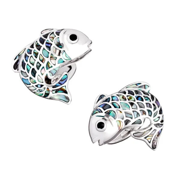 Koi Fish Mother of Pearl Sterling Cufflinks