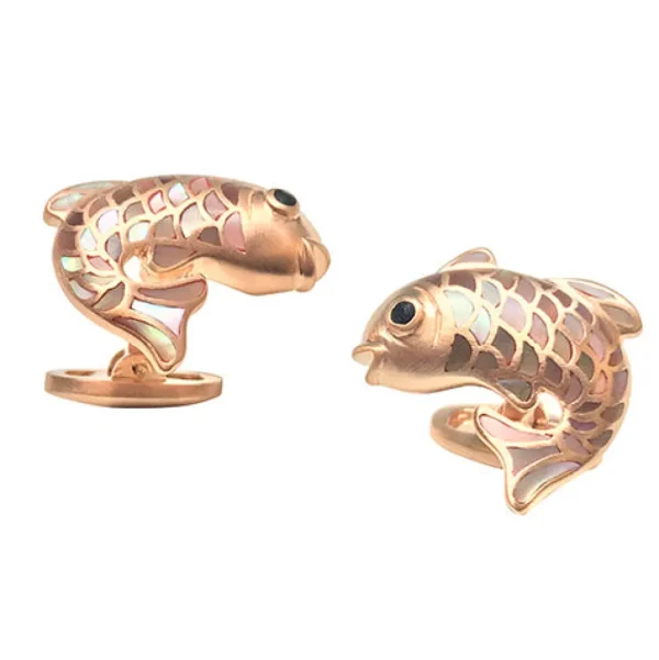 Koi Fish Rose Gold Mother of Pearl Sterling Cufflinks