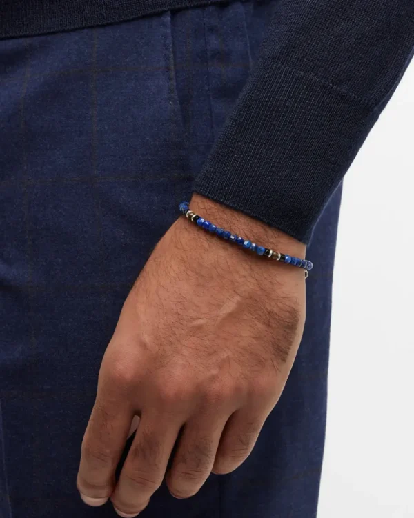 Lapis Bead & Wood Bracelet Sterling
