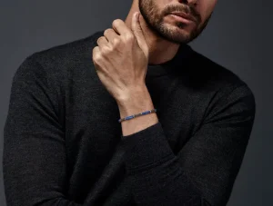 Lapis Cylinder Sterling Flex Bracelet