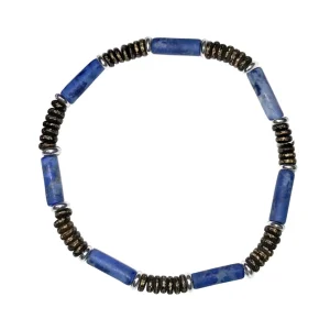Lapis Cylinder Sterling Flex Bracelet