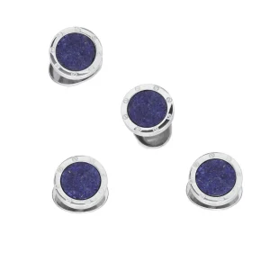 Lapis Gemstone with Rivet Etch Detail Sterling Tuxedo Stud Sets