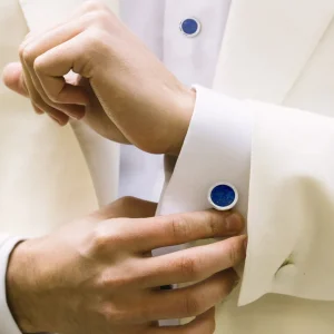 Lapis Gemstone with Rivet Etch Detail Sterling Tuxedo Stud Sets
