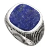 Lapis Sterling Silver Cross Etched Ring