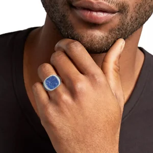 Lapis Sterling Silver Cross Etched Ring