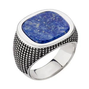 Lapis Sterling Silver Cross Etched Ring