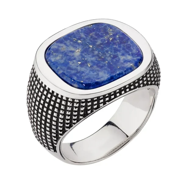 Lapis Sterling Silver Cross Etched Ring