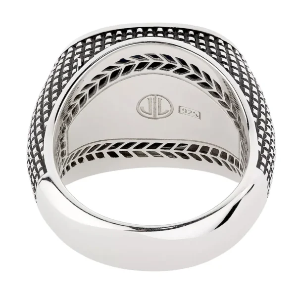 Lapis Sterling Silver Cross Etched Ring