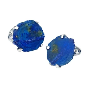 Large Azurite Slice One of Kind Sterling Cufflinks