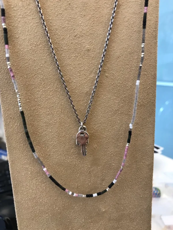 Lock & Key Glass Bead & Sterling Silver Chain Necklace I Jan Leslie