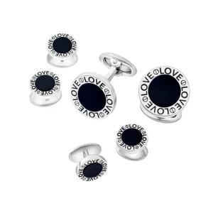Love Black Onyx Round Sterling Tuxedo Set