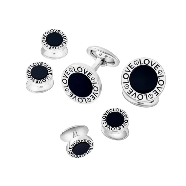 Love Black Onyx Round Sterling Tuxedo Set