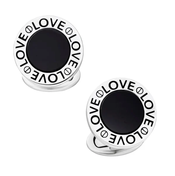 Love Black Onyx Round Sterling Cufflinks