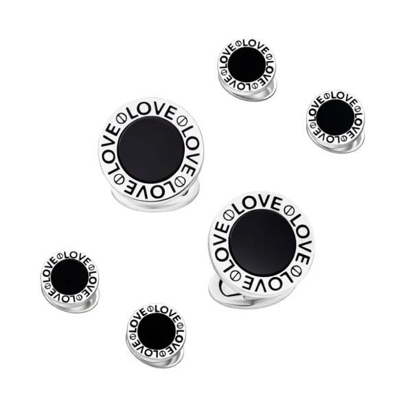 Love Black Onyx Round Sterling Tuxedo Set