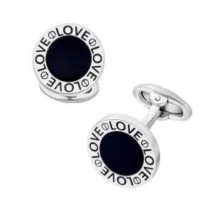 Love Black Onyx Round Sterling Cufflinks