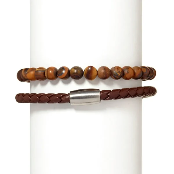 Mag -5 Woven Leather Brown Bracelet