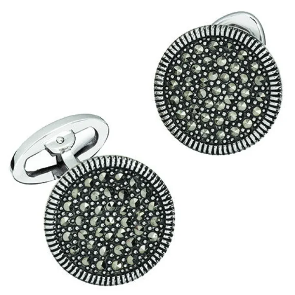 Marcasite Pave Round Sterling Cufflinks