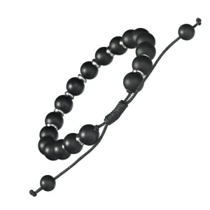 Matte Black Onyx Beaded Pull Cord Bracelet