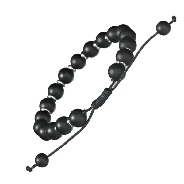 Matte Black Onyx Beaded Pull Cord Bracelet