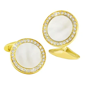 Mother of Pearl & Diamond 18k Gold Cufflinks