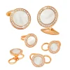 Mother of Pearl & Diamonds 18K Rose Gold Tuxedo Studs and Cufflinks Set