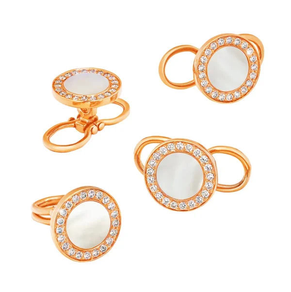 Mother of Pearl & Diamond 18K Rose Gold Tuxedo Studs Set