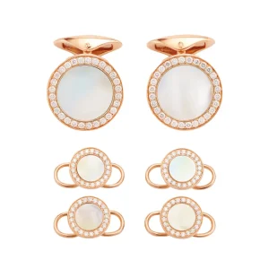 Mother of Pearl & Diamonds 18K Rose Gold Tuxedo Studs and Cufflinks Set