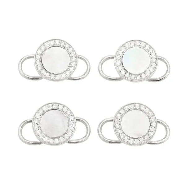 Mother of Pearl & Diamond 18k White Gold Tuxedo Studs