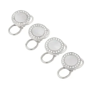 Mother of Pearl & Diamond 18k White Gold Tuxedo Studs