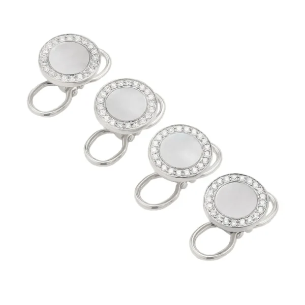 Mother of Pearl & Diamond 18k White Gold Tuxedo Studs