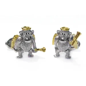 Moving Monkey Devil or Angel with plated 18K Gold Details Sterling Silver Cufflinks I Jan Leslie