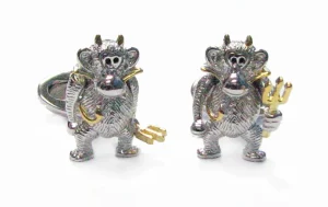 Moving Monkey Devil or Angel with plated 18K Gold Details Sterling Silver Cufflinks I Jan Leslie