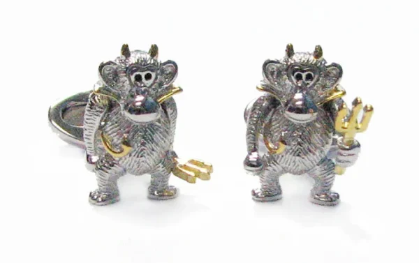 Moving Monkey Devil or Angel with plated 18K Gold Details Sterling Silver Cufflinks I Jan Leslie