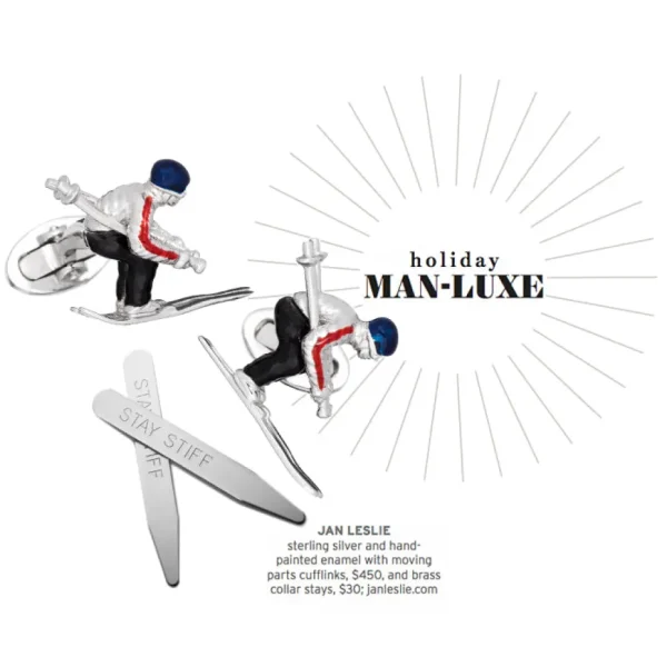 Moving Skier Sterling Silver Lapel Pin I Jan Leslie