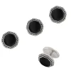 Octagon Gemstone Antique Border Sterling Tuxedo Studs