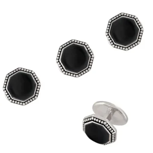 Octagon Gemstone Antique Border Sterling Tuxedo Studs