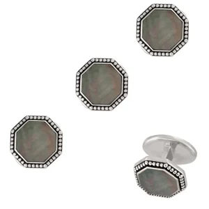 Octagon Gemstone Antique Border Sterling Tuxedo Studs