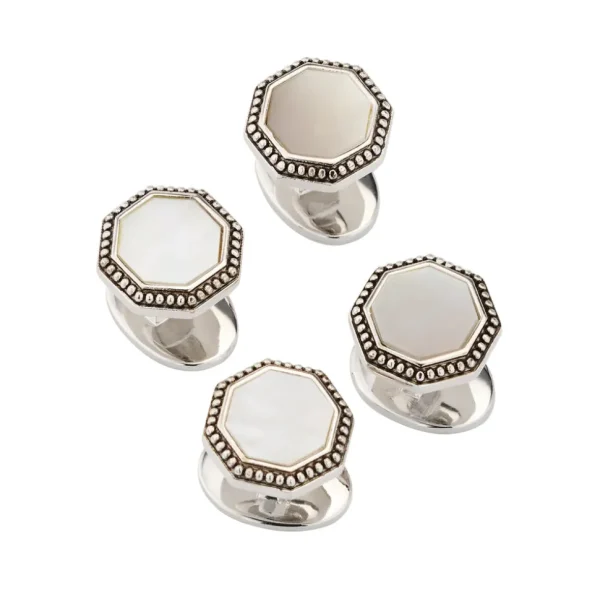 Octagon Gemstone Antique Border Sterling Tuxedo Studs