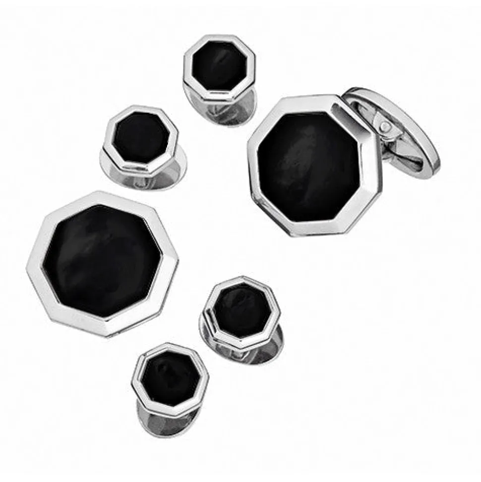 Octagon Onyx Gemstone Sterling Cufflinks & Studs