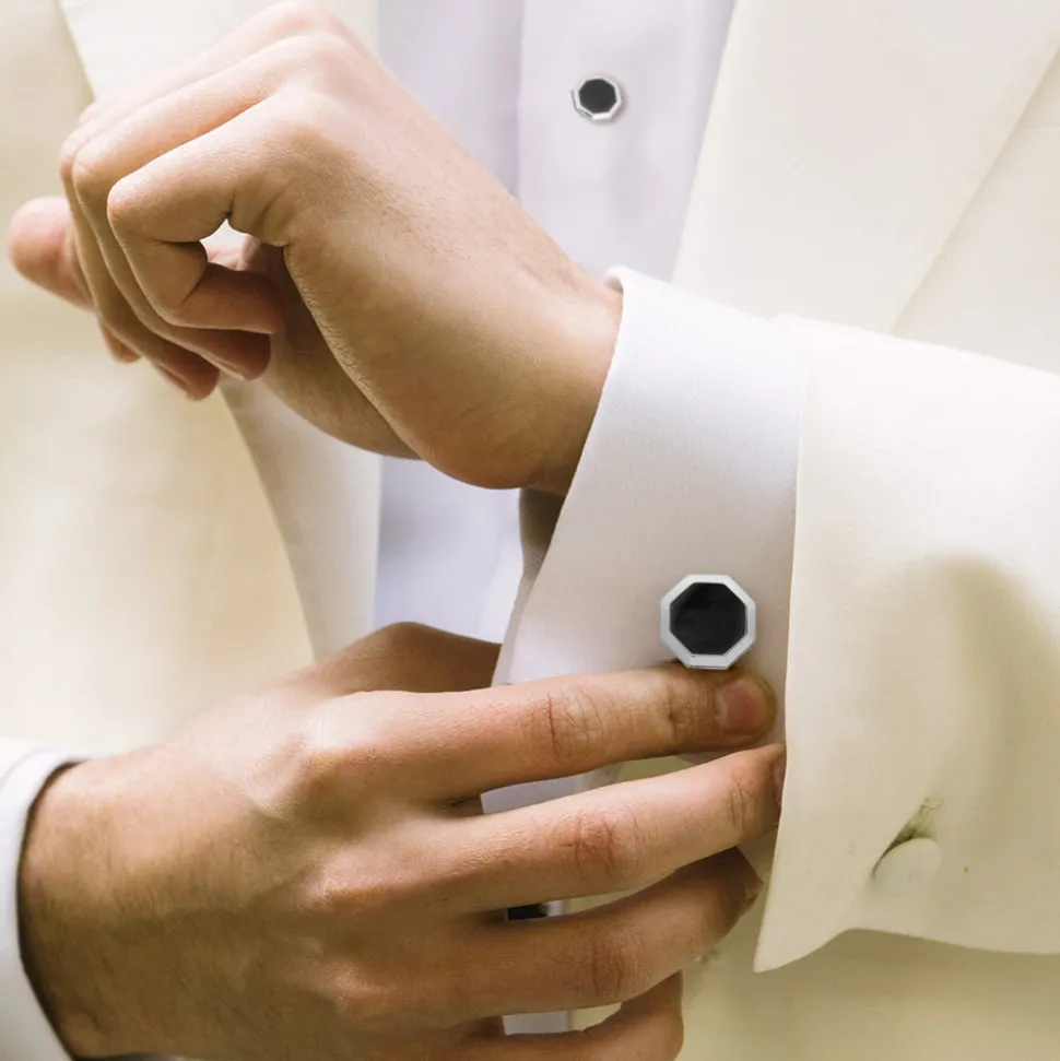 Octagon Onyx Gemstone Sterling Cufflinks & Studs