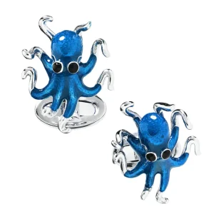Octopus Hand Painted Enamel Sterling Cufflinks