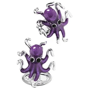 Octopus Hand Painted Enamel Sterling Cufflinks