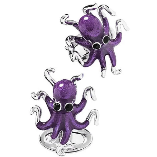 Octopus Hand Painted Enamel Sterling Cufflinks