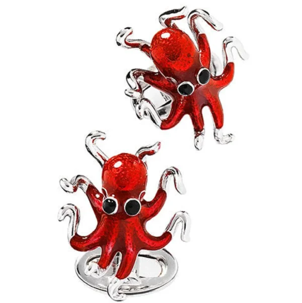 Octopus Hand Painted Enamel Sterling Cufflinks