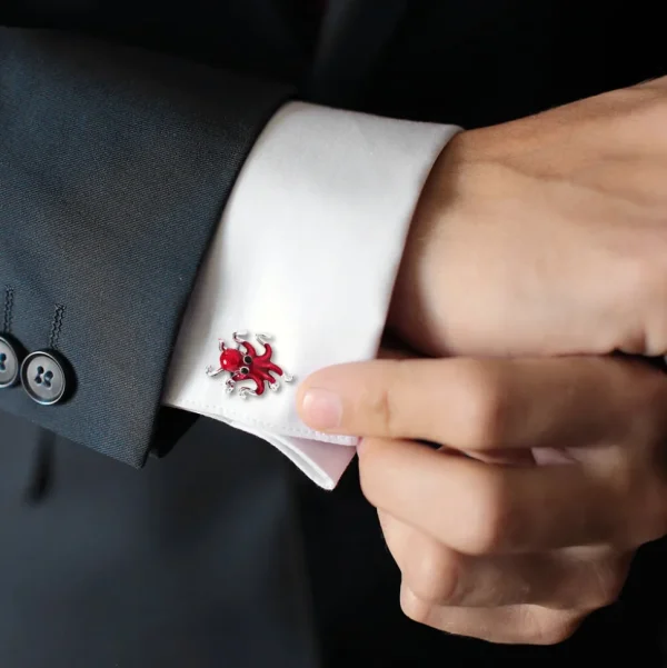 Octopus Hand Painted Enamel Sterling Cufflinks