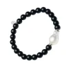 Onyx & Pearl Beaded Flex Bracelet